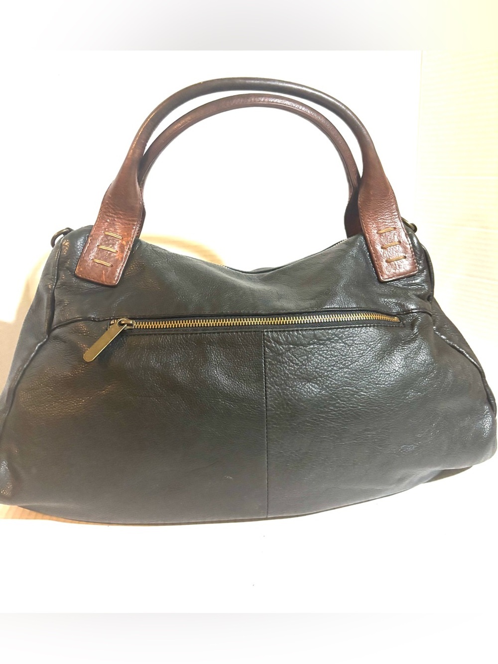 Classic Two-Tone Leather Satchel Shoulder Bag - Black & Brown - Picture 2 of 6